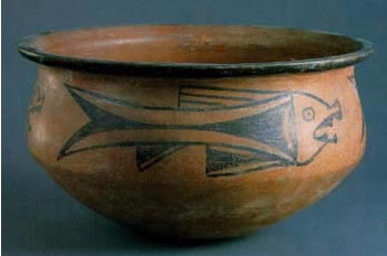 photo of Earthen basin painted with the design of fish