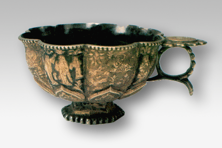 photo of Octagonal-Petal Silver Cup with Hunting Scene (Tang Dynasty)