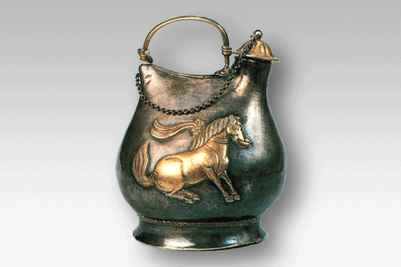 photo of Silver Pot with Design of A Horse Dancing and Hold (Tang Dynasty)