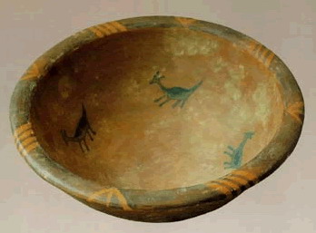 photo of Earthen basin painted with the design of deer