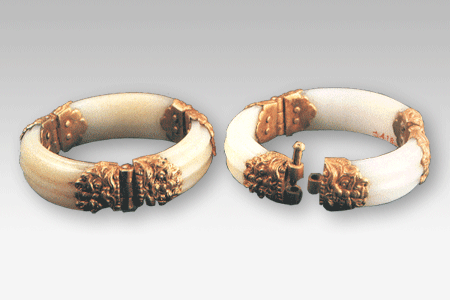 Gold-Inlaid White Jade Bracelets (Tang Dynasty)